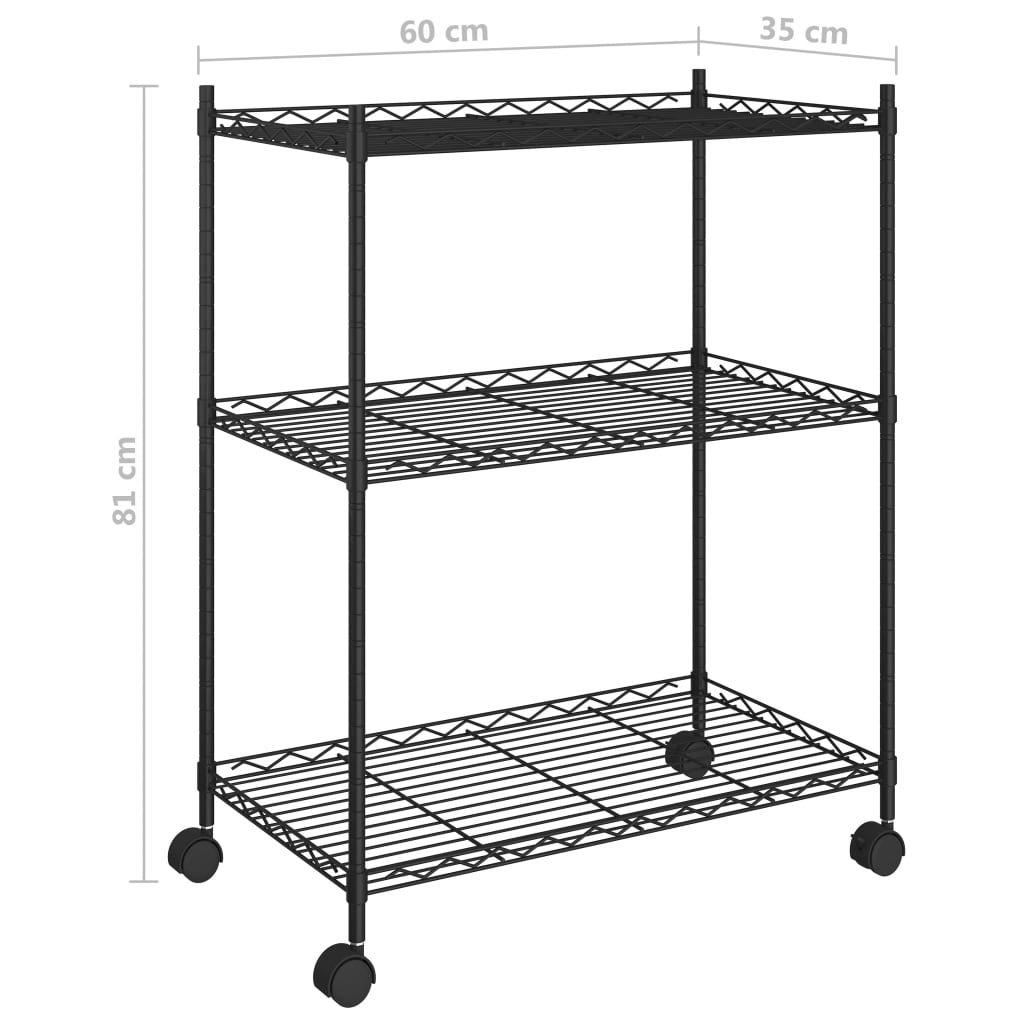 Étagère de rangement à roulettes 3 niveaux 60x35x81 cm 150 kg