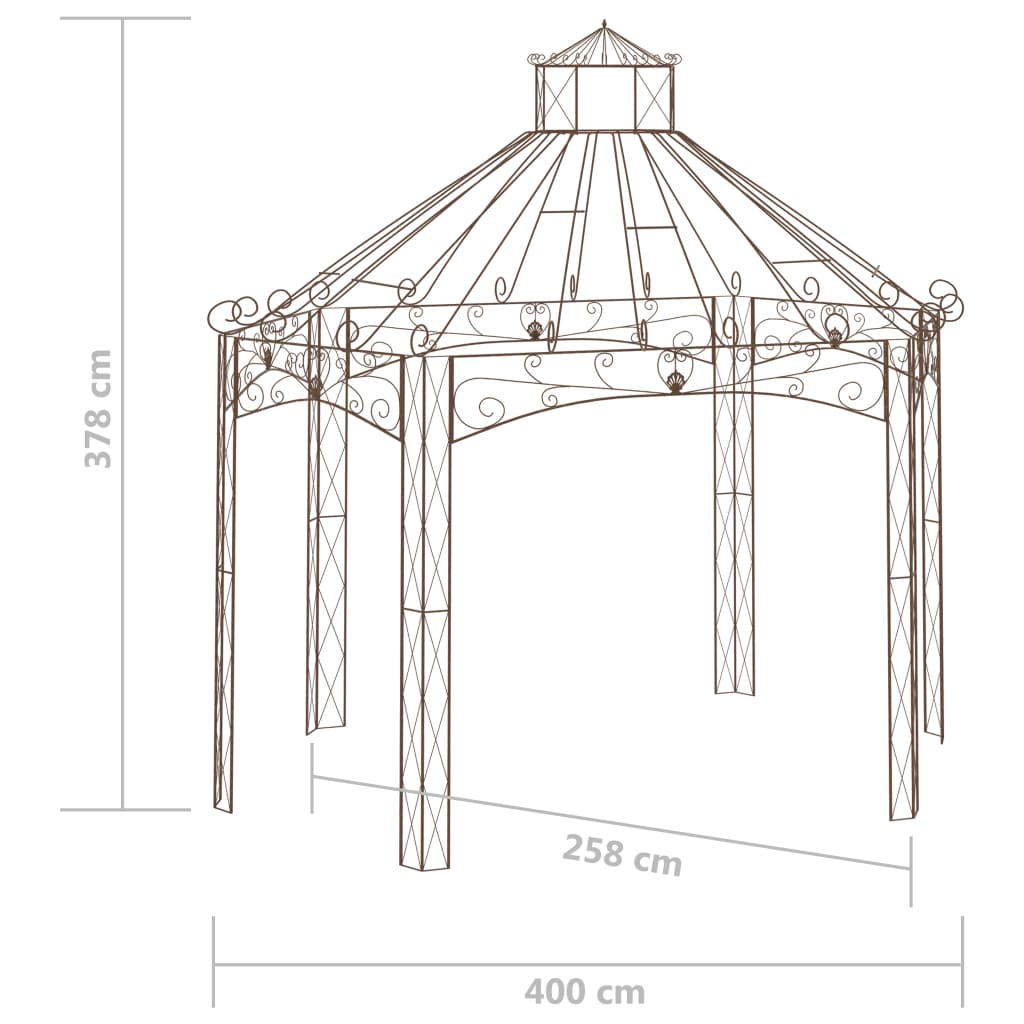 Pavillon de jardin 558x350x408 cm fer marron antique