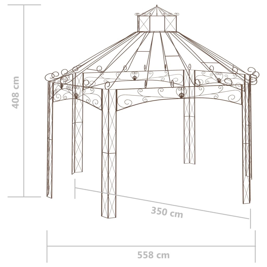 Pavillon de jardin 558x350x408 cm fer marron antique