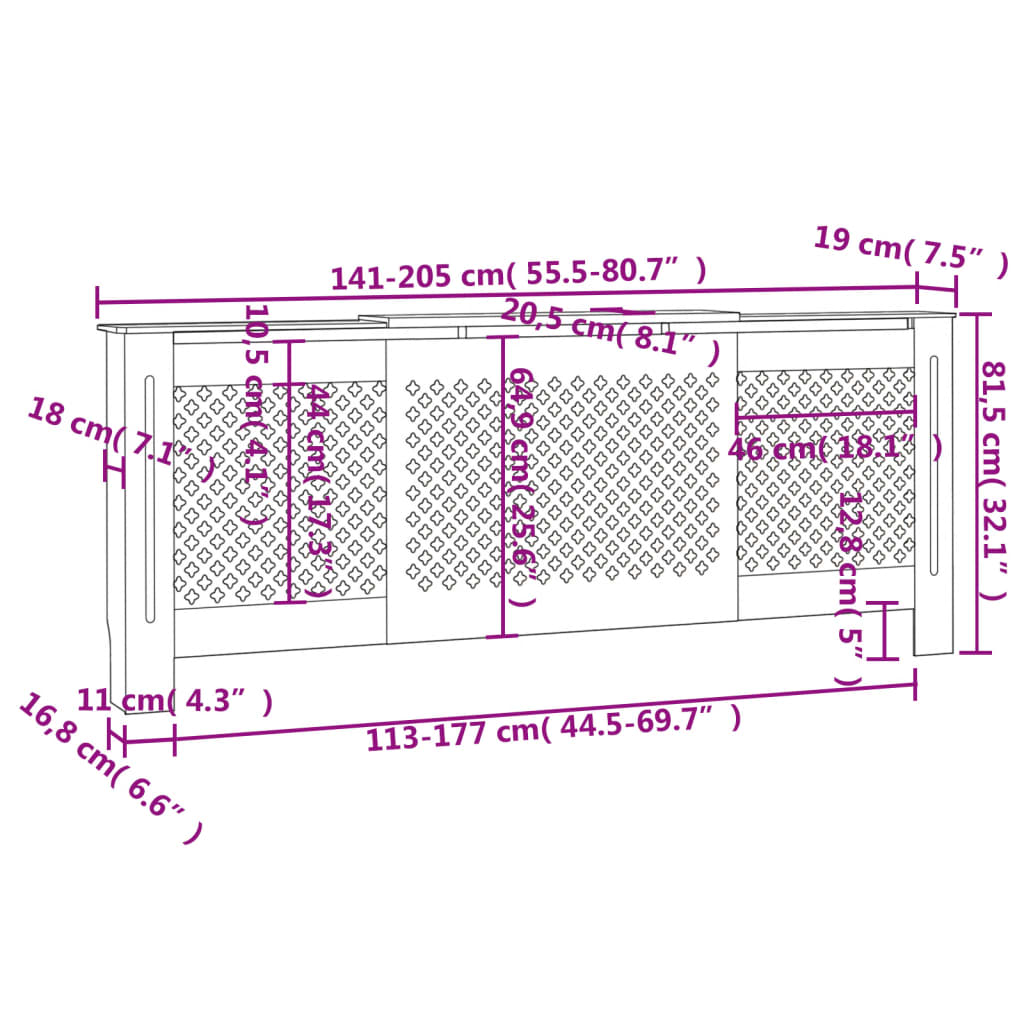 Radiatorombouw 205 cm MDF grijs