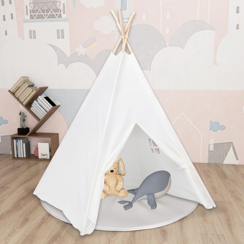 Tente tipi enfant avec sac 120x120x150 cm peau de pêche blanc