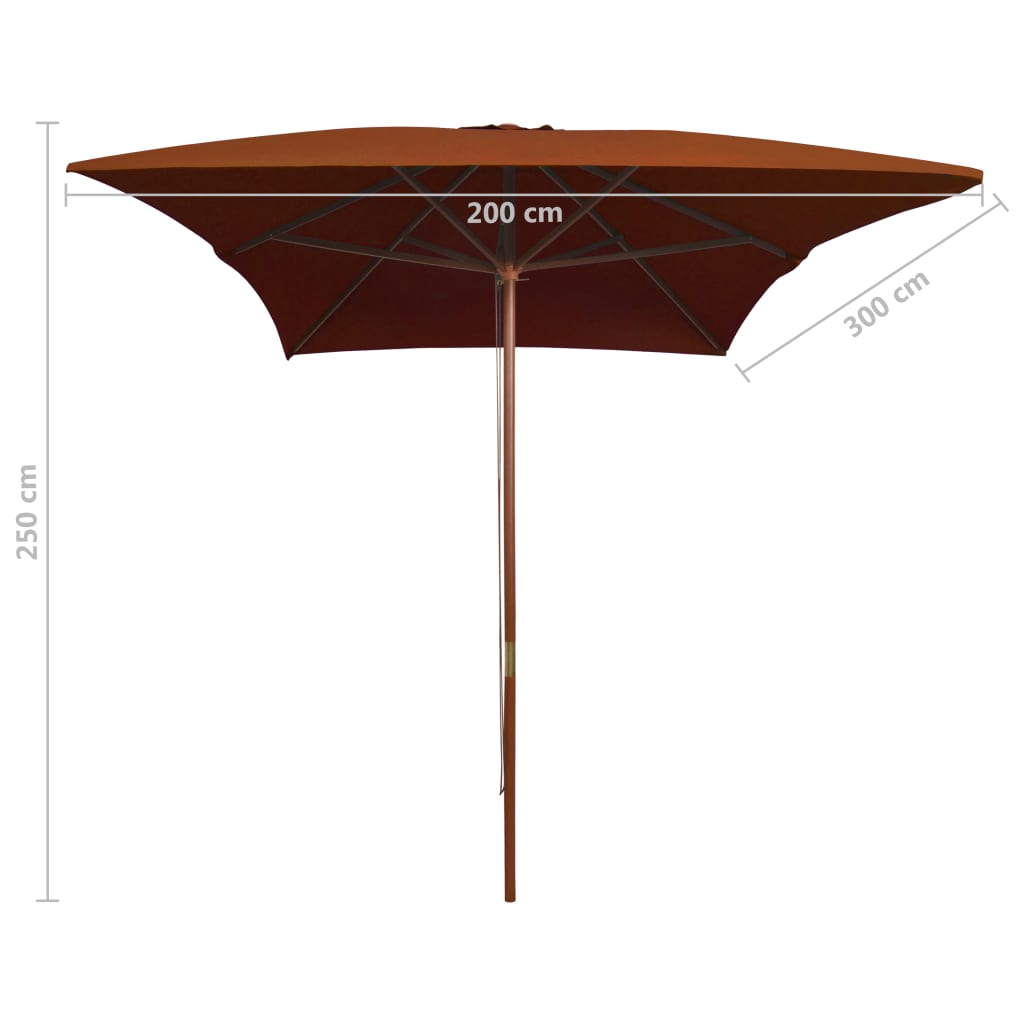 Parasol avec mât en bois 200x300 cm