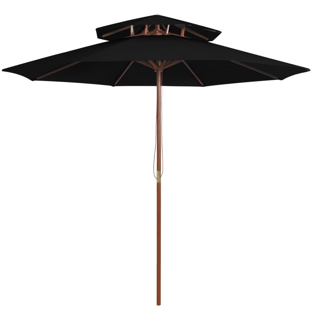 Parasol à deux étages avec mât en bois 270 cm