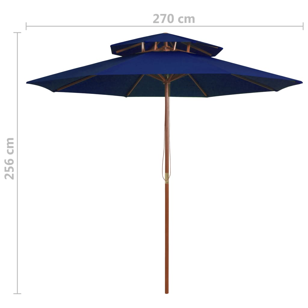 Parasol à deux étages avec mât en bois 270 cm