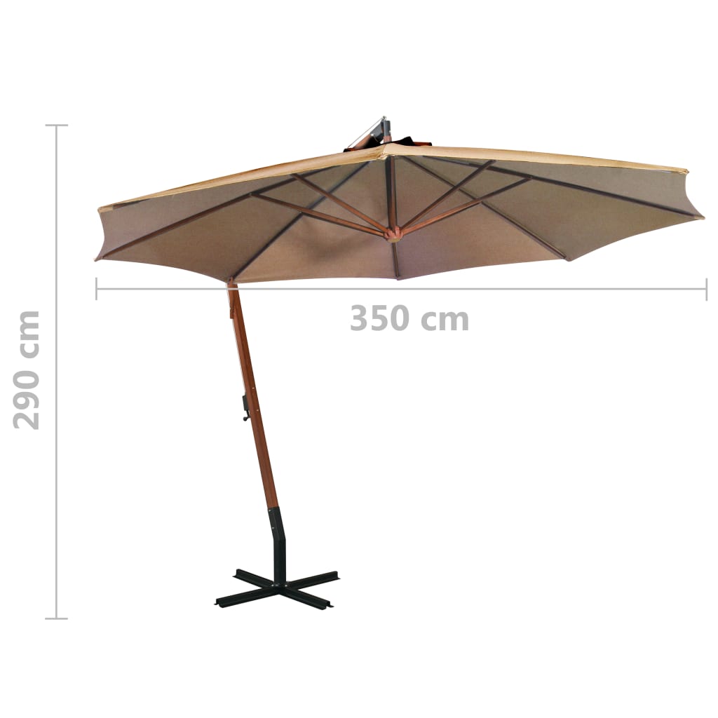 Parasol flottant avec poteau 3x3 m en bois de pin massif