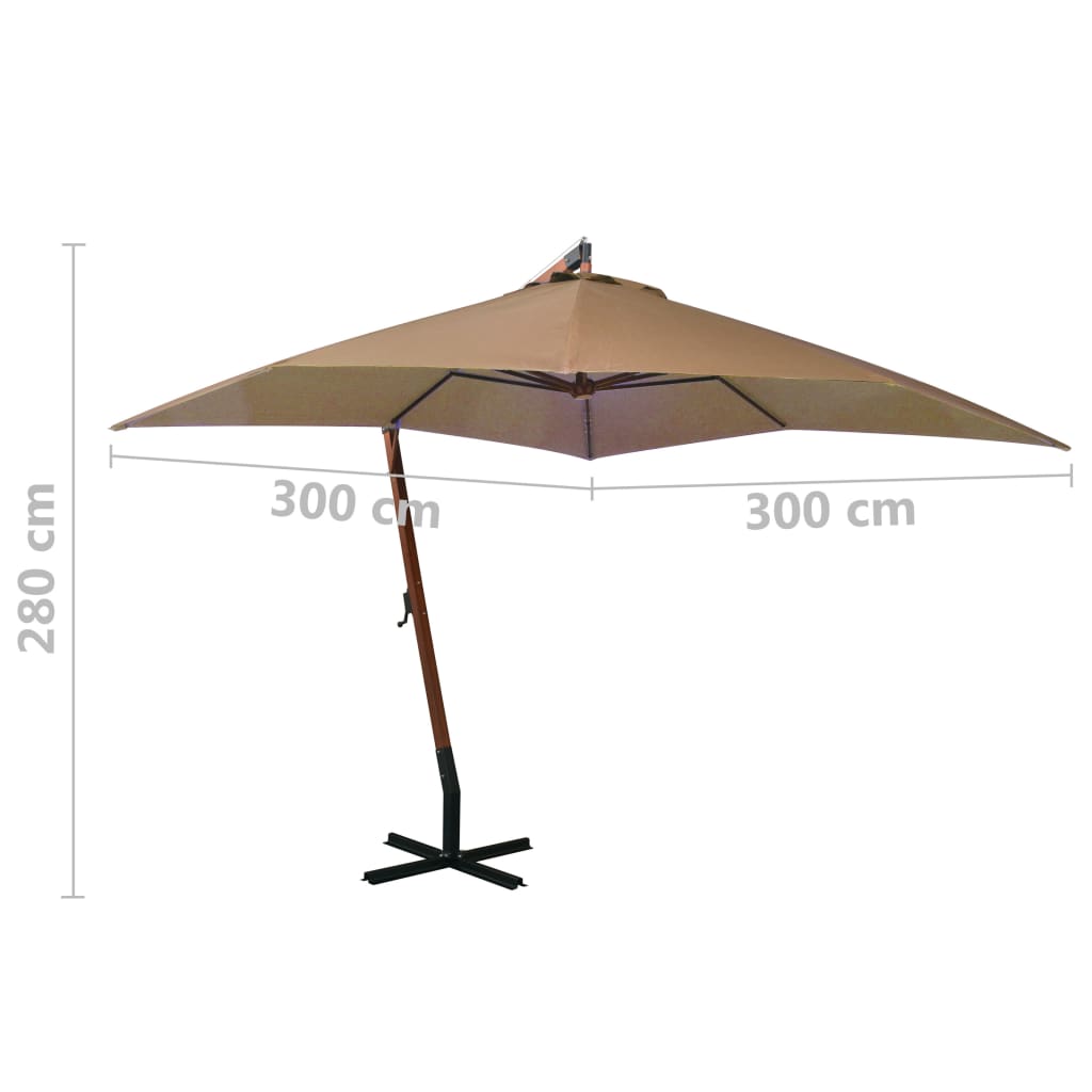 Parasol flottant avec poteau 3x3 m en bois de pin massif