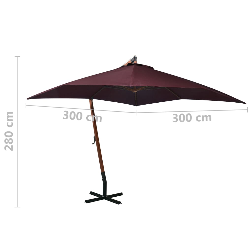 Parasol flottant avec poteau 3x3 m en bois de pin massif