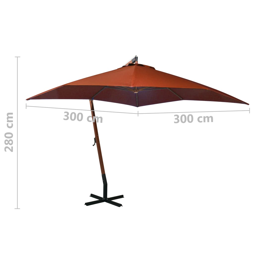 Parasol flottant avec poteau 3x3 m en bois de pin massif