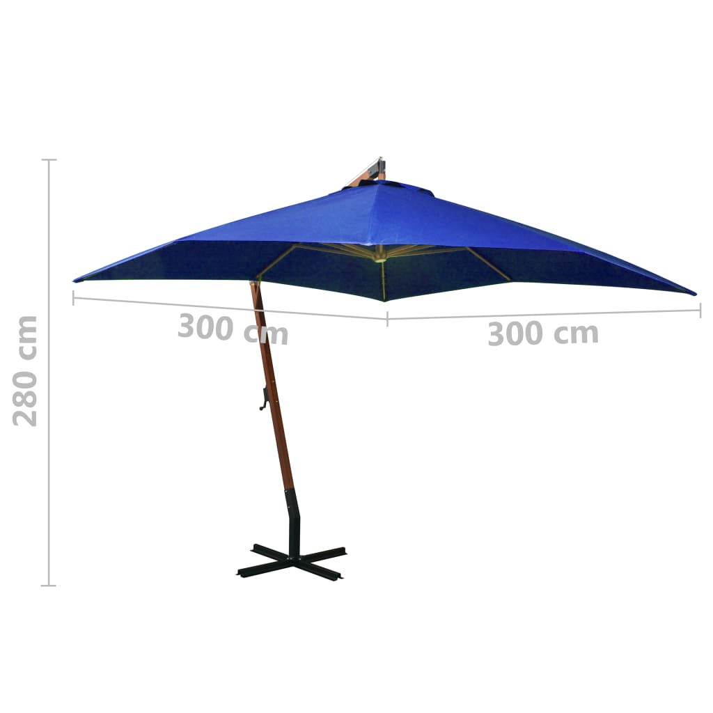 Parasol flottant avec poteau 3x3 m en bois de pin massif