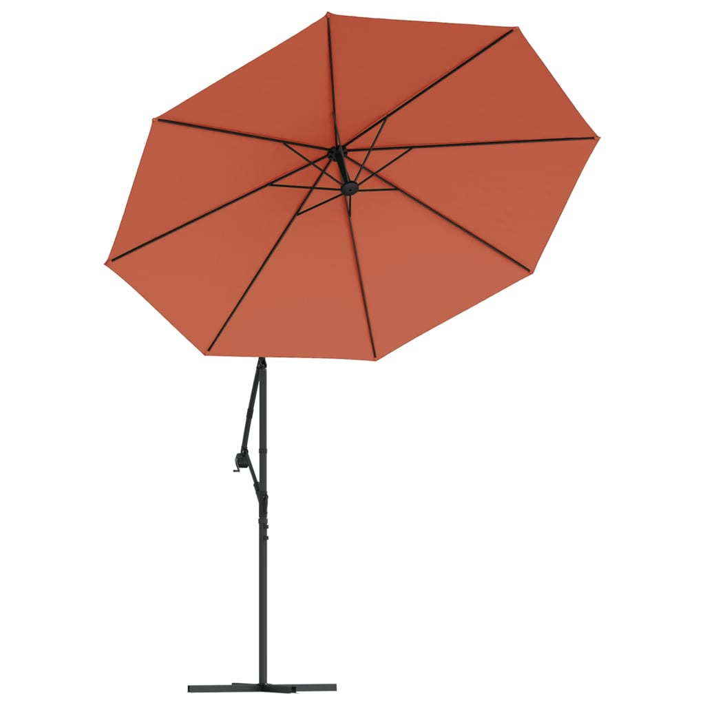 Parasol flottant avec éclairage LED et mât en acier rouge vin