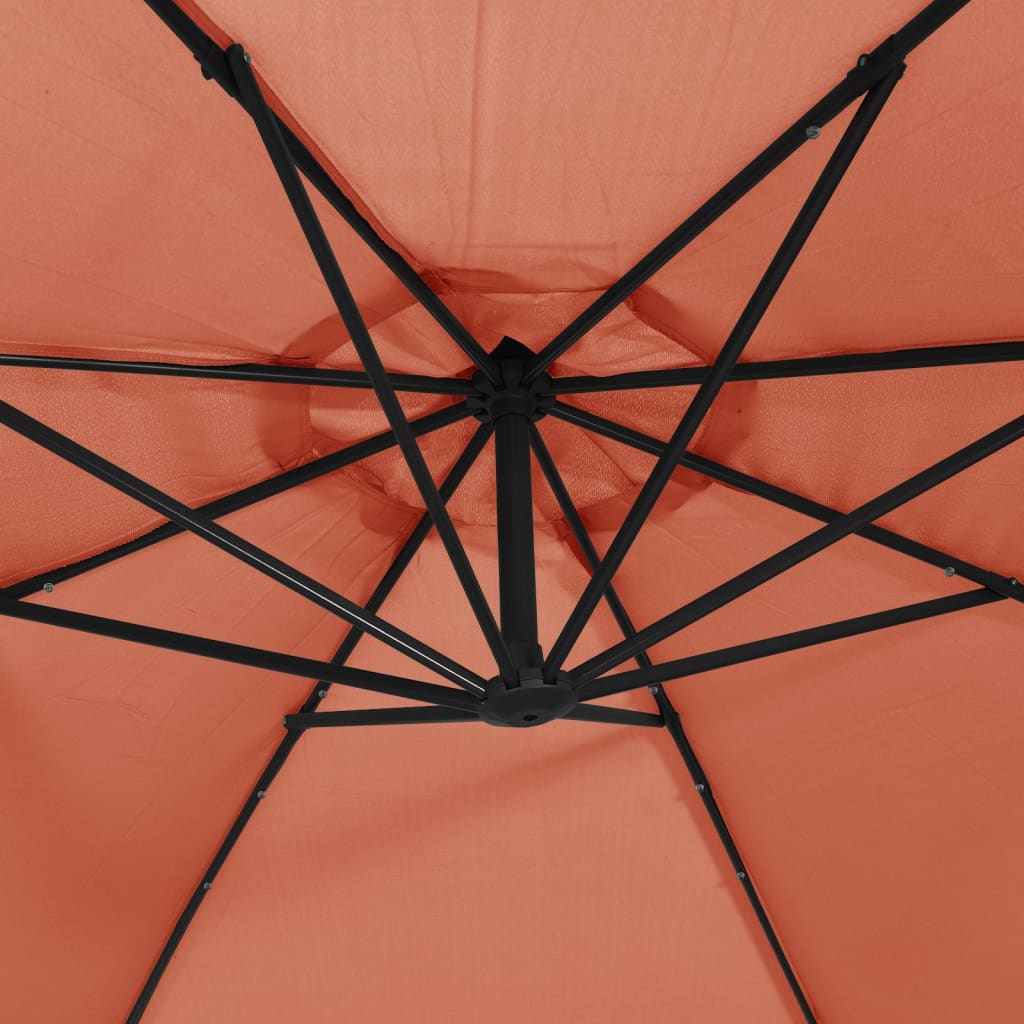 Parasol flottant avec éclairage LED et mât en acier rouge vin