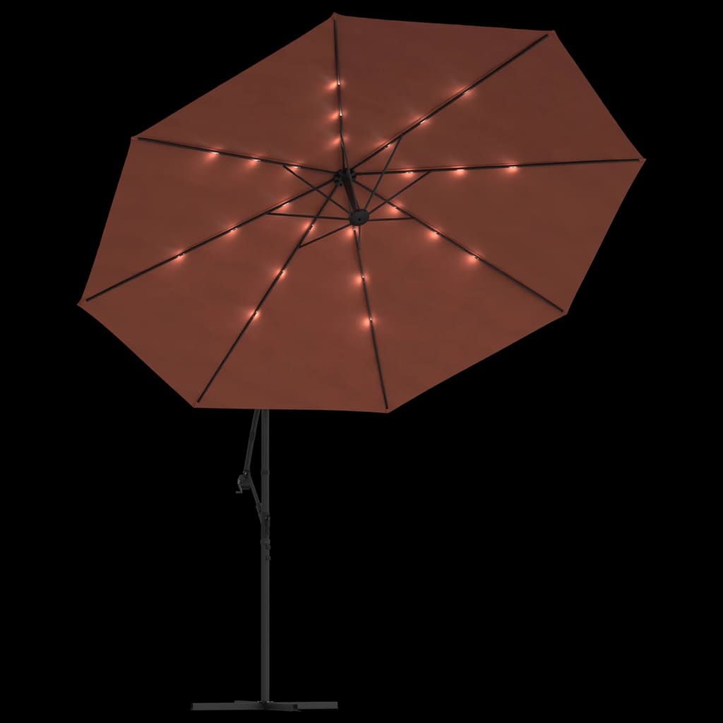 Zweefparasol met LED-verlichting en stalen paal 300 cm