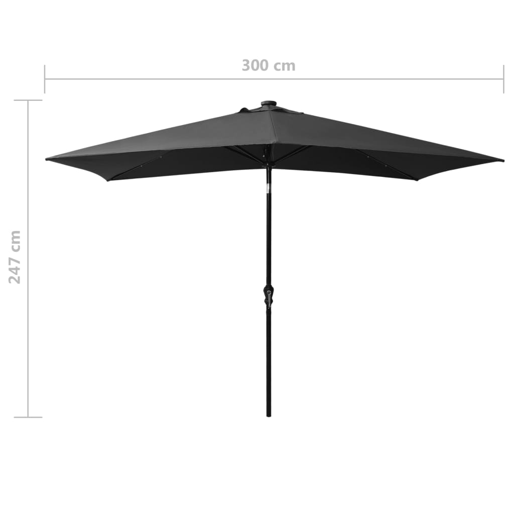 Parasol met LED's en stalen paal 2x3 m zandkleurig