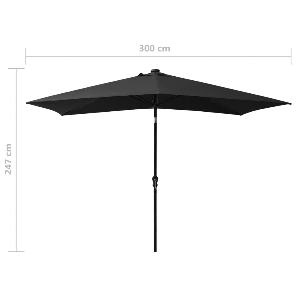 Parasol met LED's en stalen paal 2x3 m zandkleurig