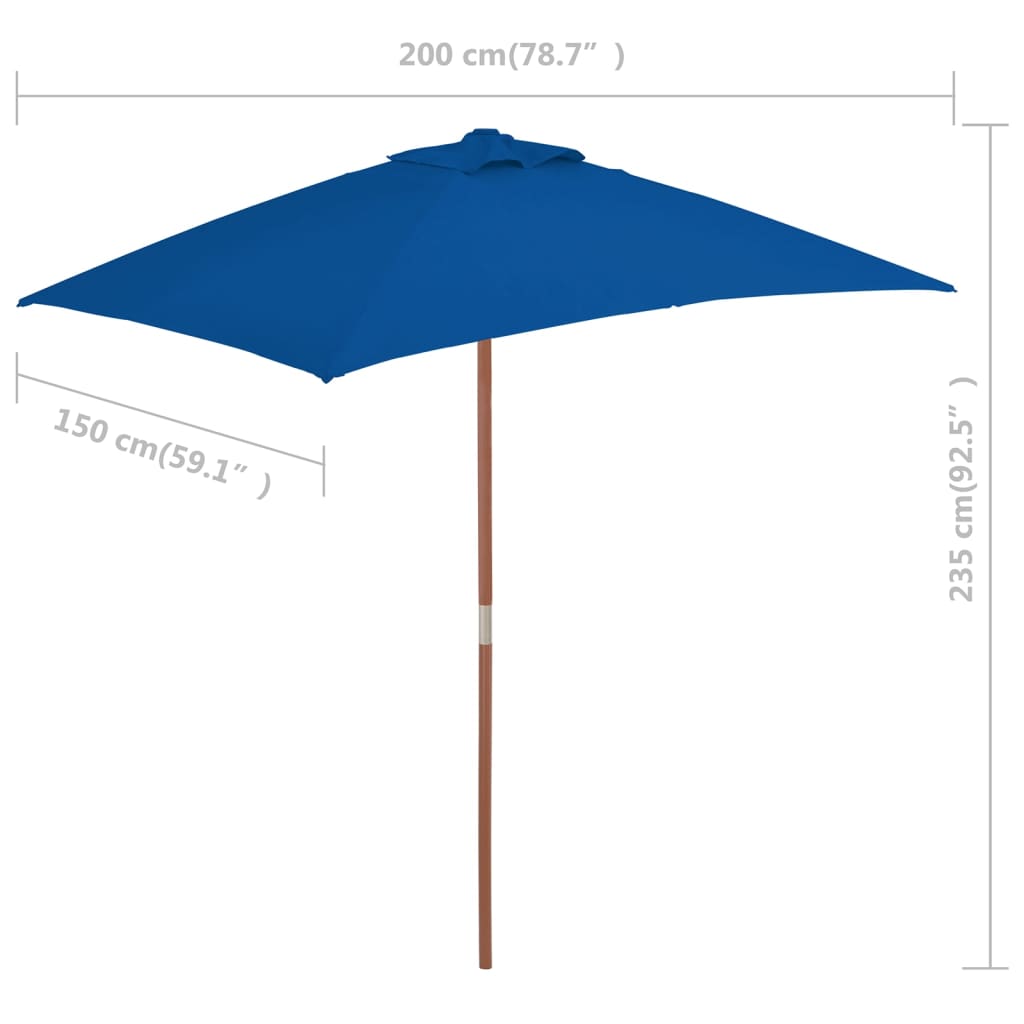 Parasol avec mât en bois 150x200 cm