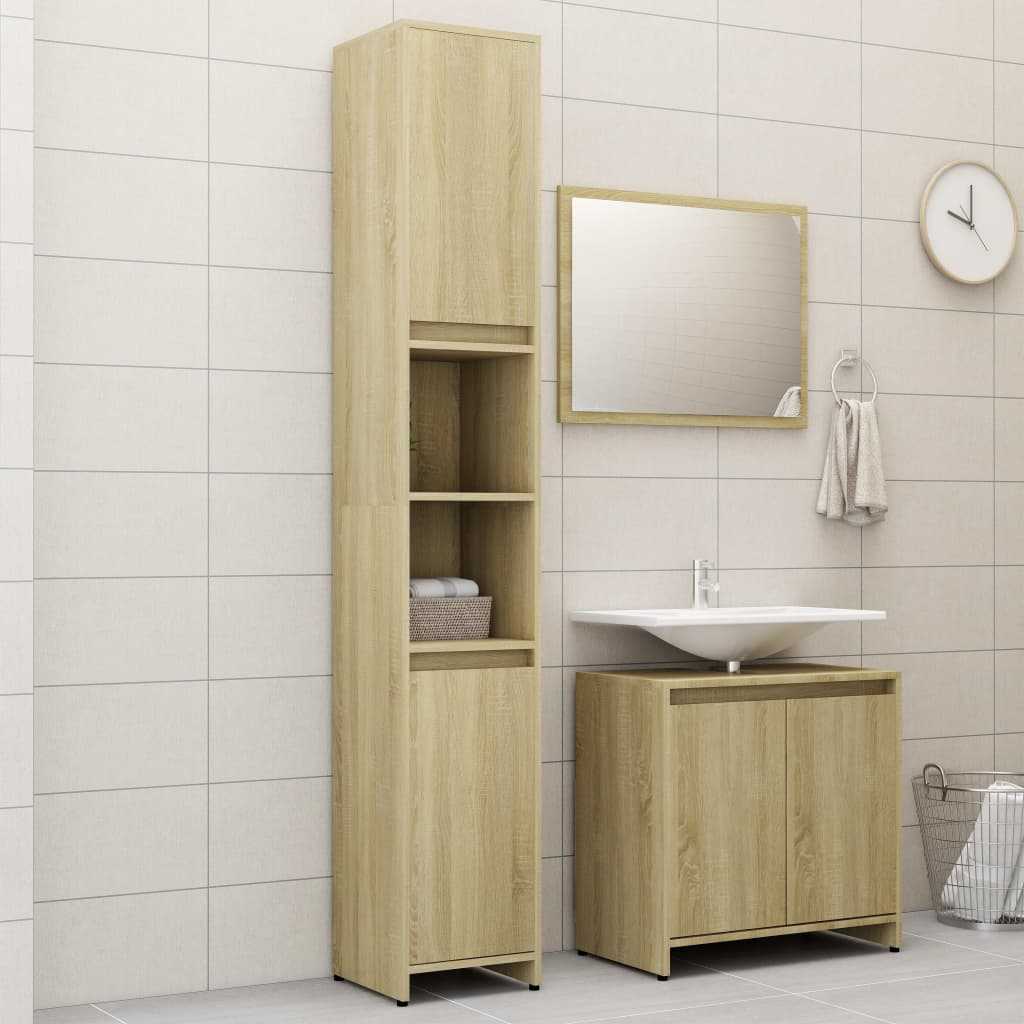 Ensemble de meubles de salle de bain 3 pièces en bois couleur chêne