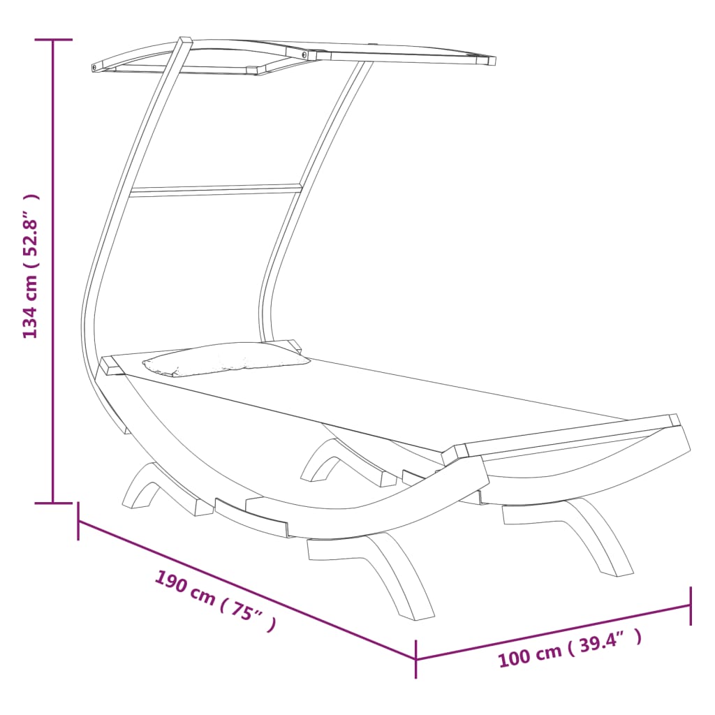 Loungebed met luifel 100x190x134 cm gebogen hout antracietkleur