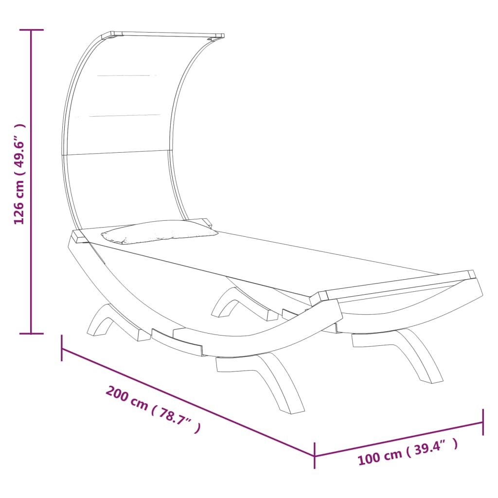 Lit lounge à baldaquin 165x203x126 cm bois courbé massif