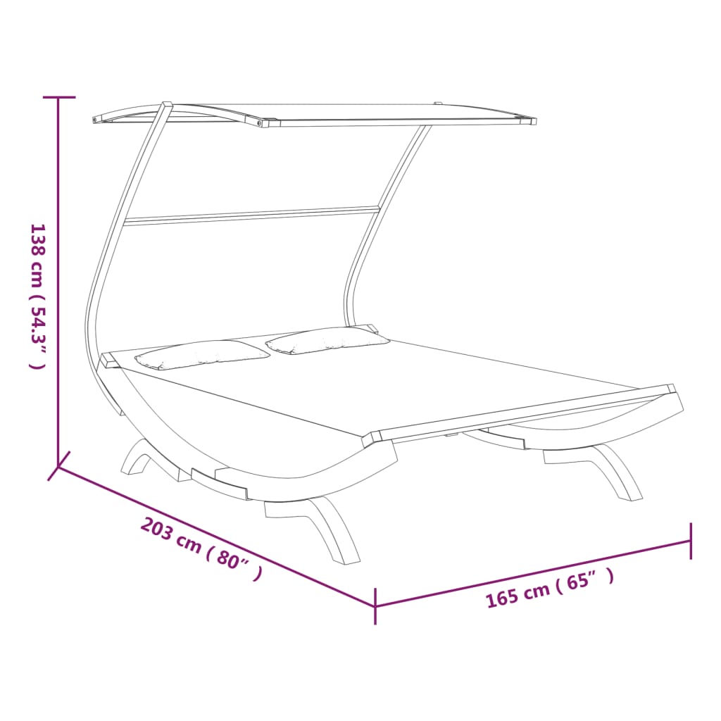 Loungebed met luifel 100x190x134 cm gebogen hout antracietkleur