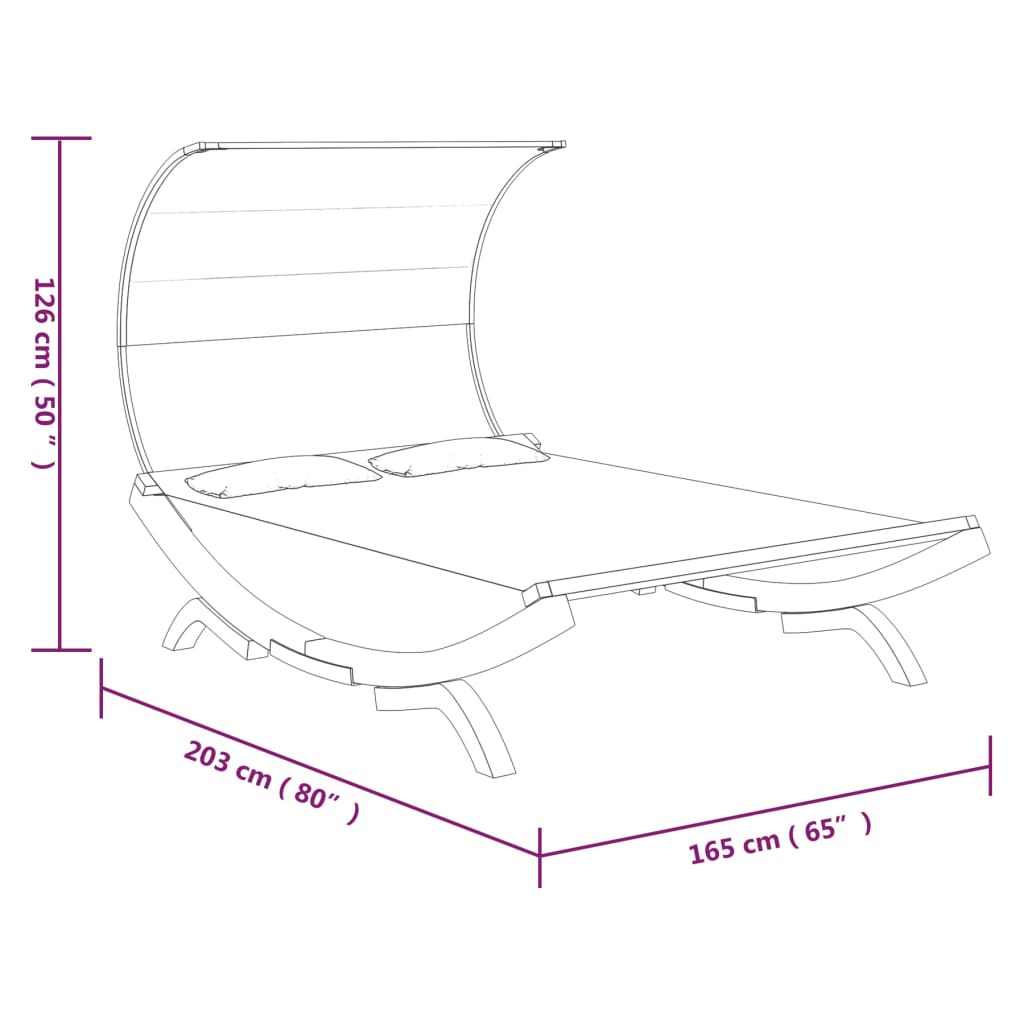 Loungebed met luifel 165x203x126 cm massief gebogen hout