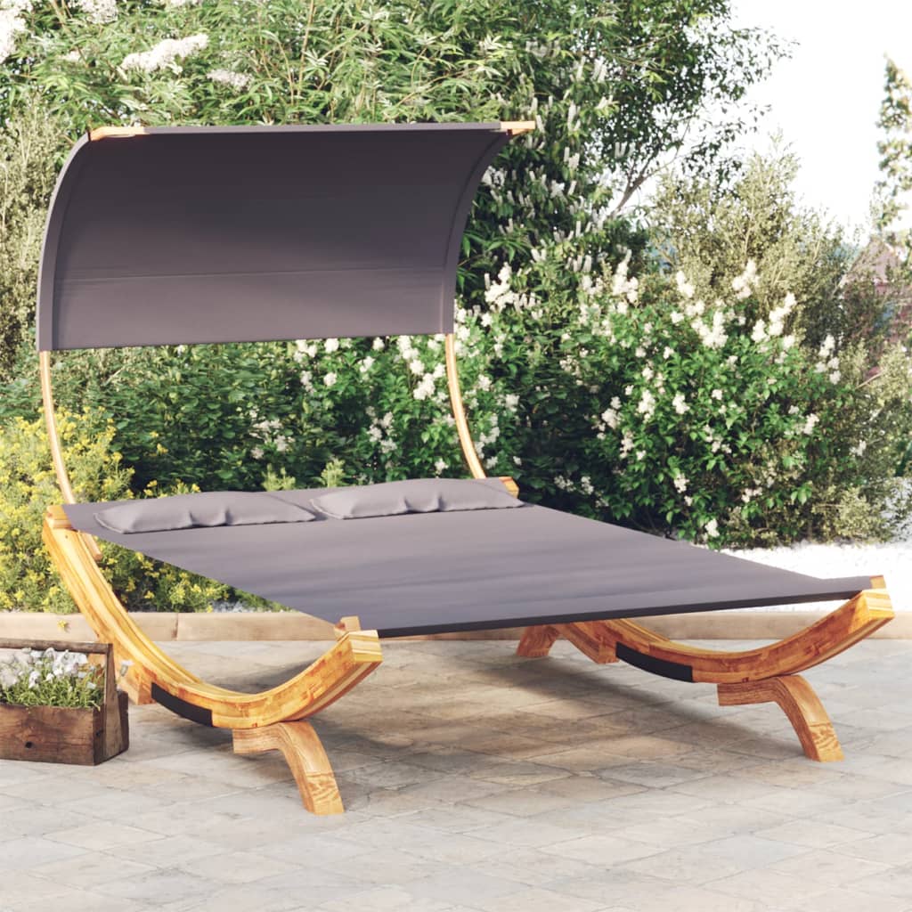 Loungebed met luifel 165x203x126 cm massief gebogen hout