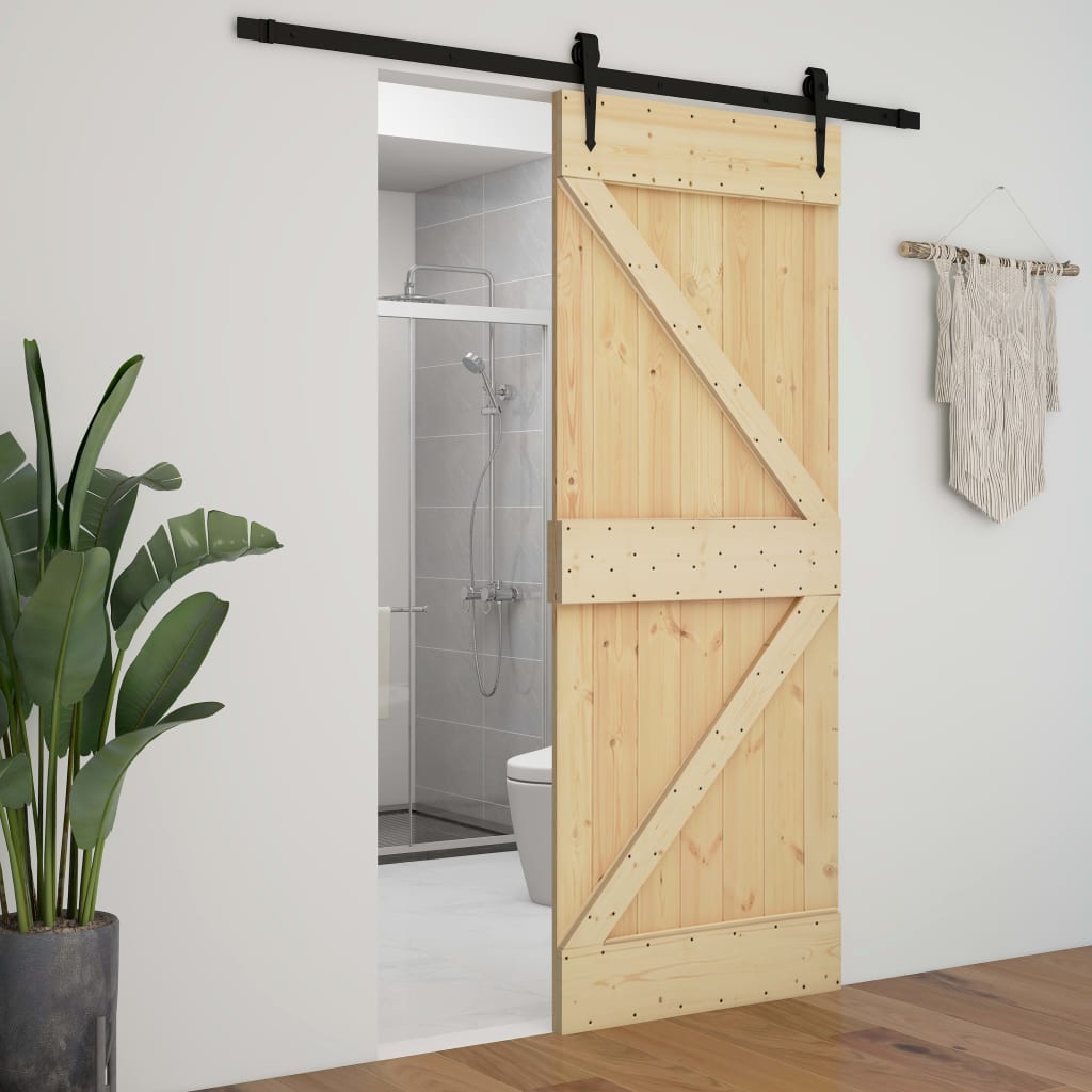 Porte coulissante avec ferrures 80x210 cm en pin massif