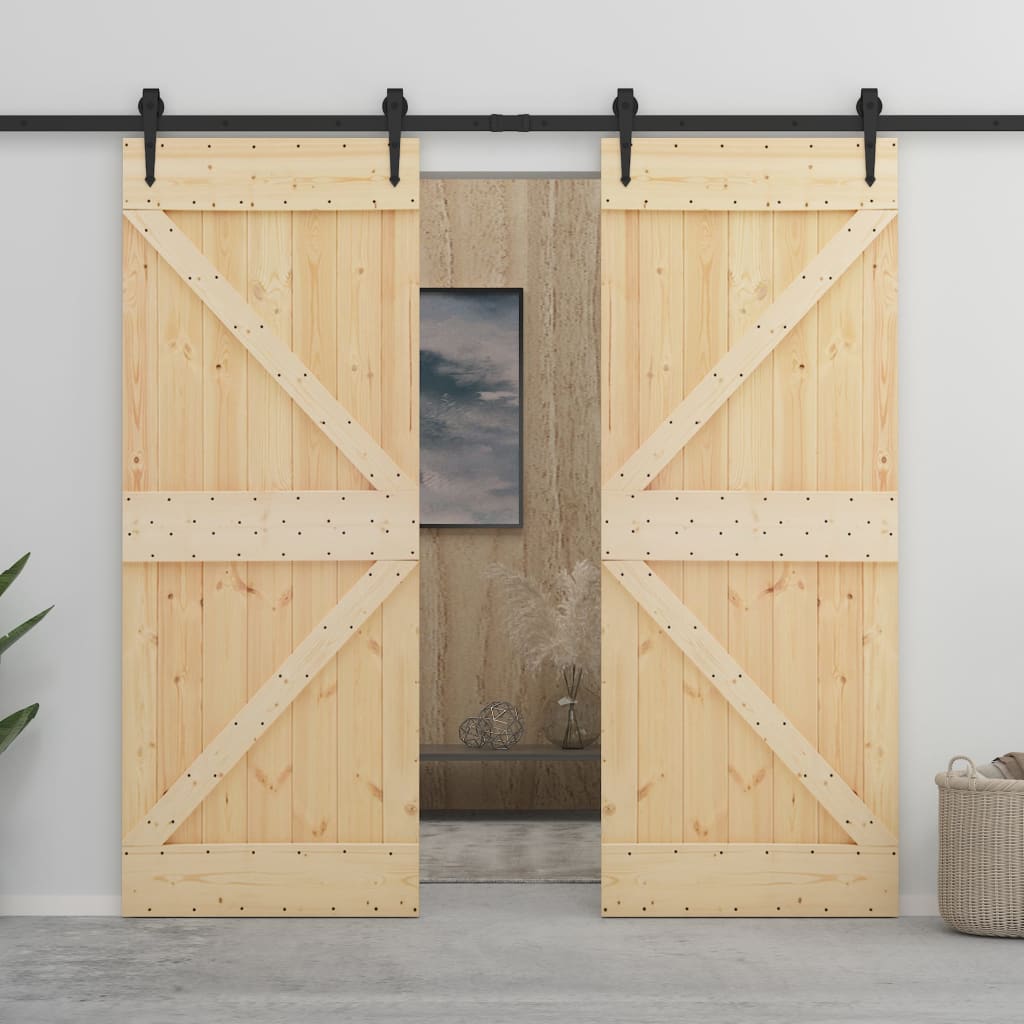 Porte coulissante avec ferrures 80x210 cm en pin massif