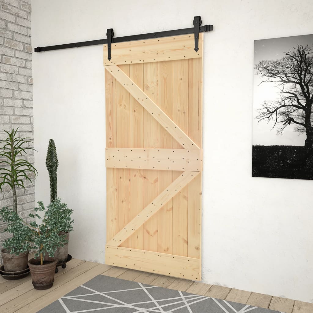 Porte coulissante avec ferrures 80x210 cm en pin massif