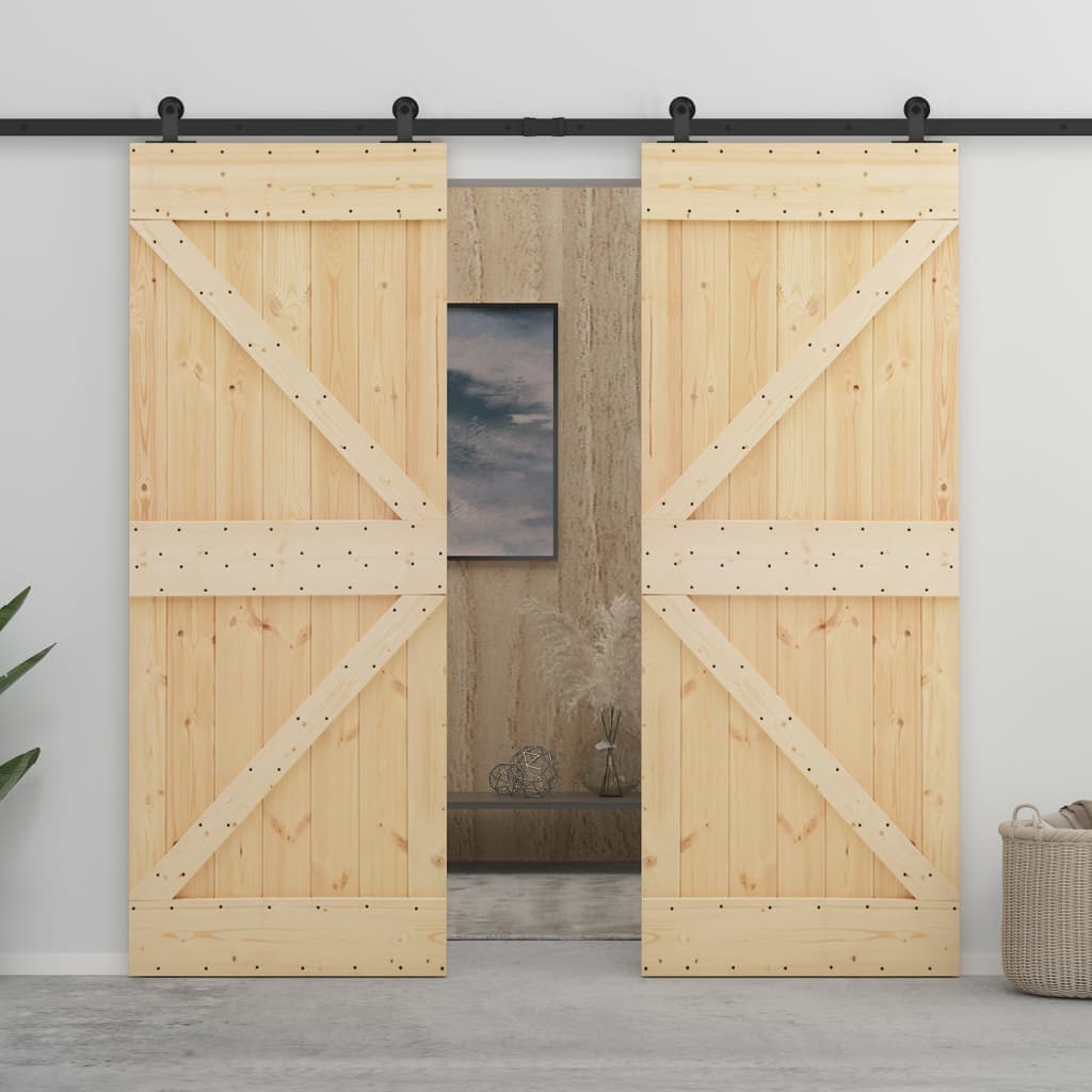 Porte coulissante avec ferrures 90x210 cm en pin massif