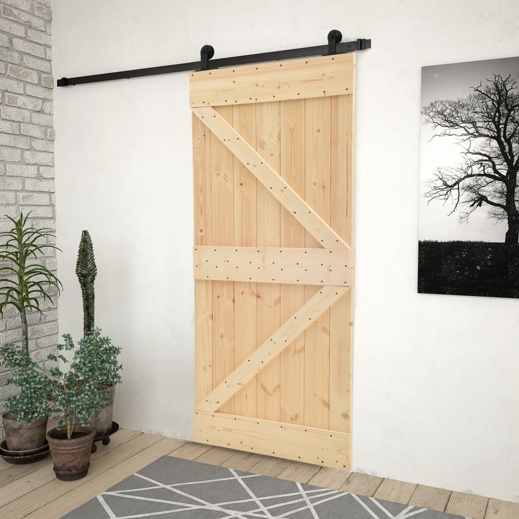 Porte coulissante avec ferrures 90x210 cm en pin massif