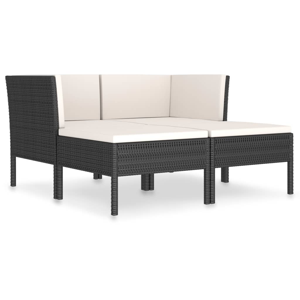 10-delige Loungeset met kussens poly rattan zwart