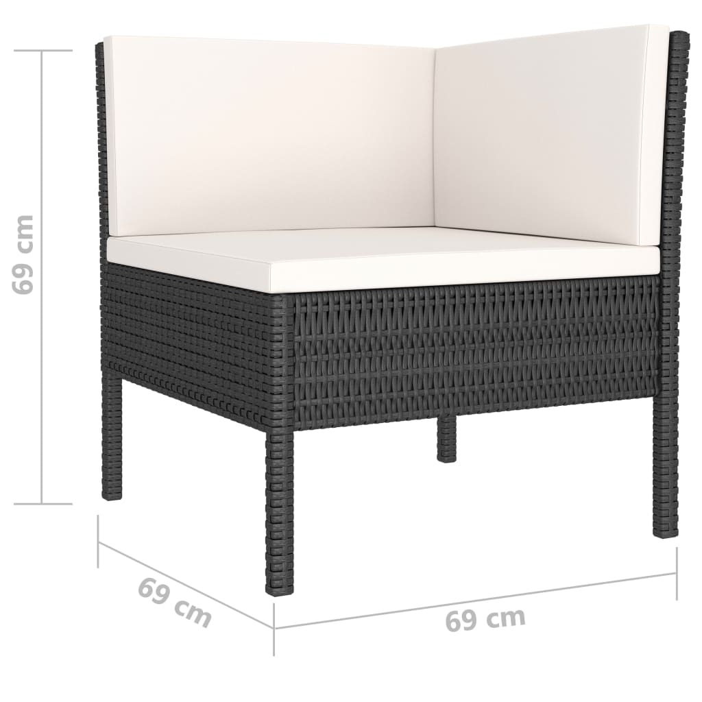 10-delige Loungeset met kussens poly rattan zwart