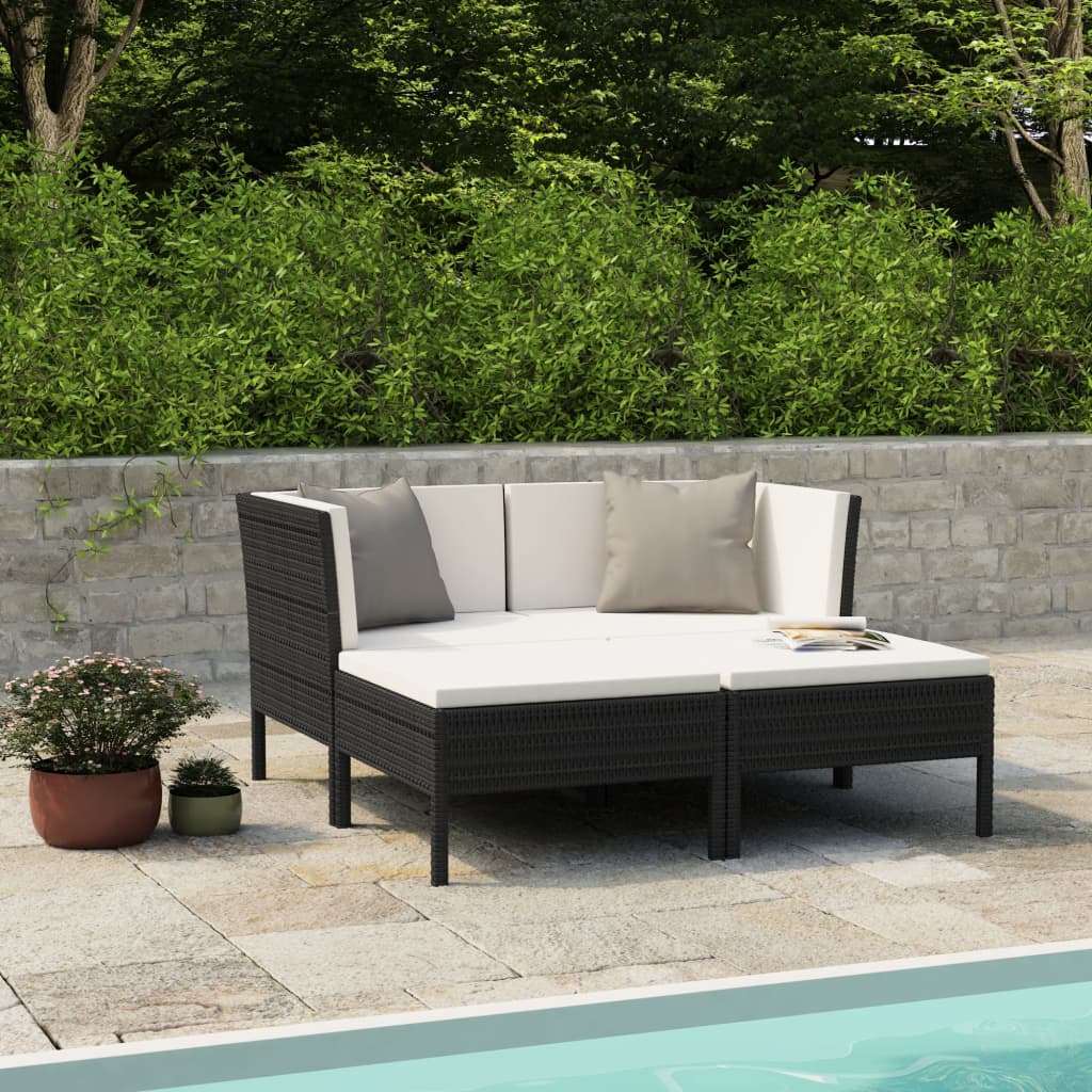 10-delige Loungeset met kussens poly rattan zwart