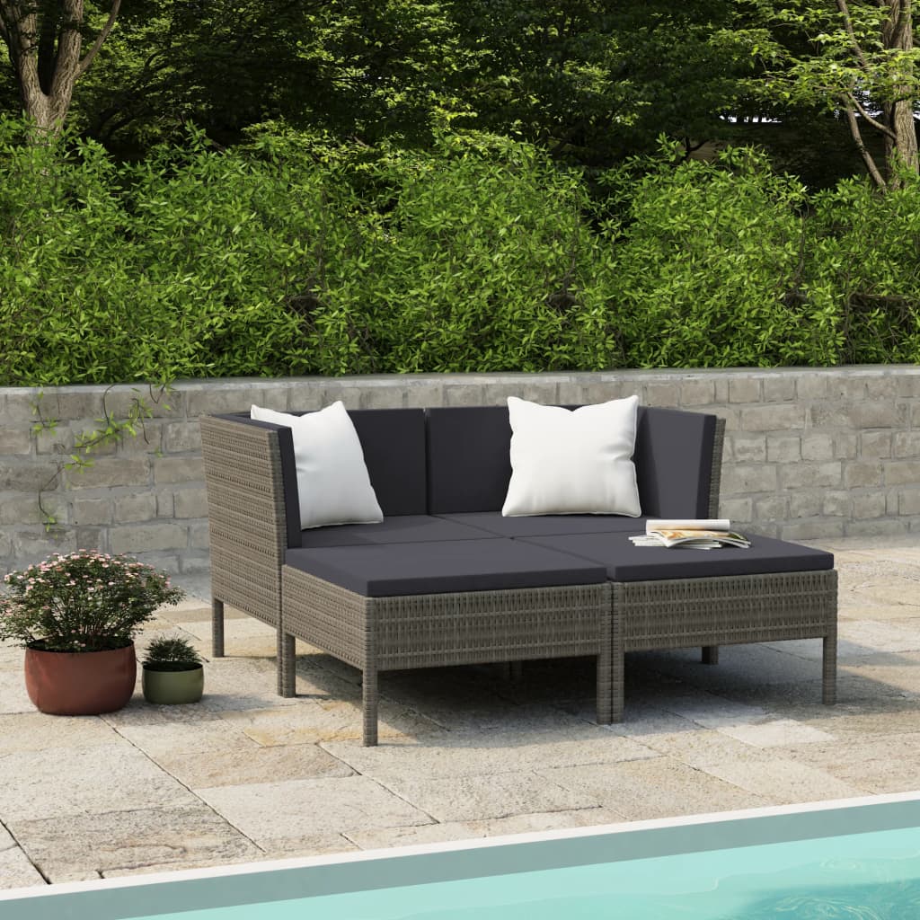 10-delige Loungeset met kussens poly rattan zwart