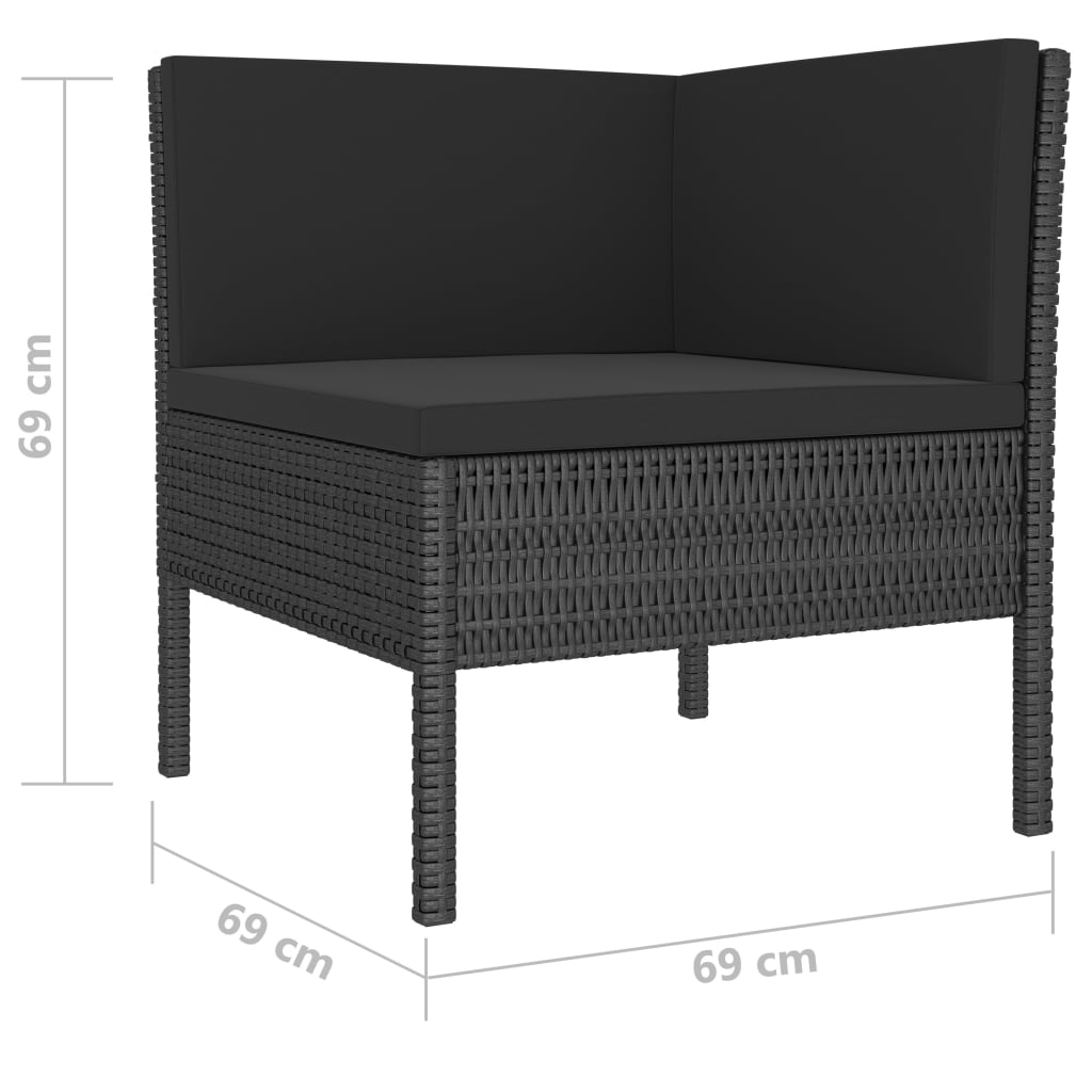 10-delige Loungeset met kussens poly rattan zwart