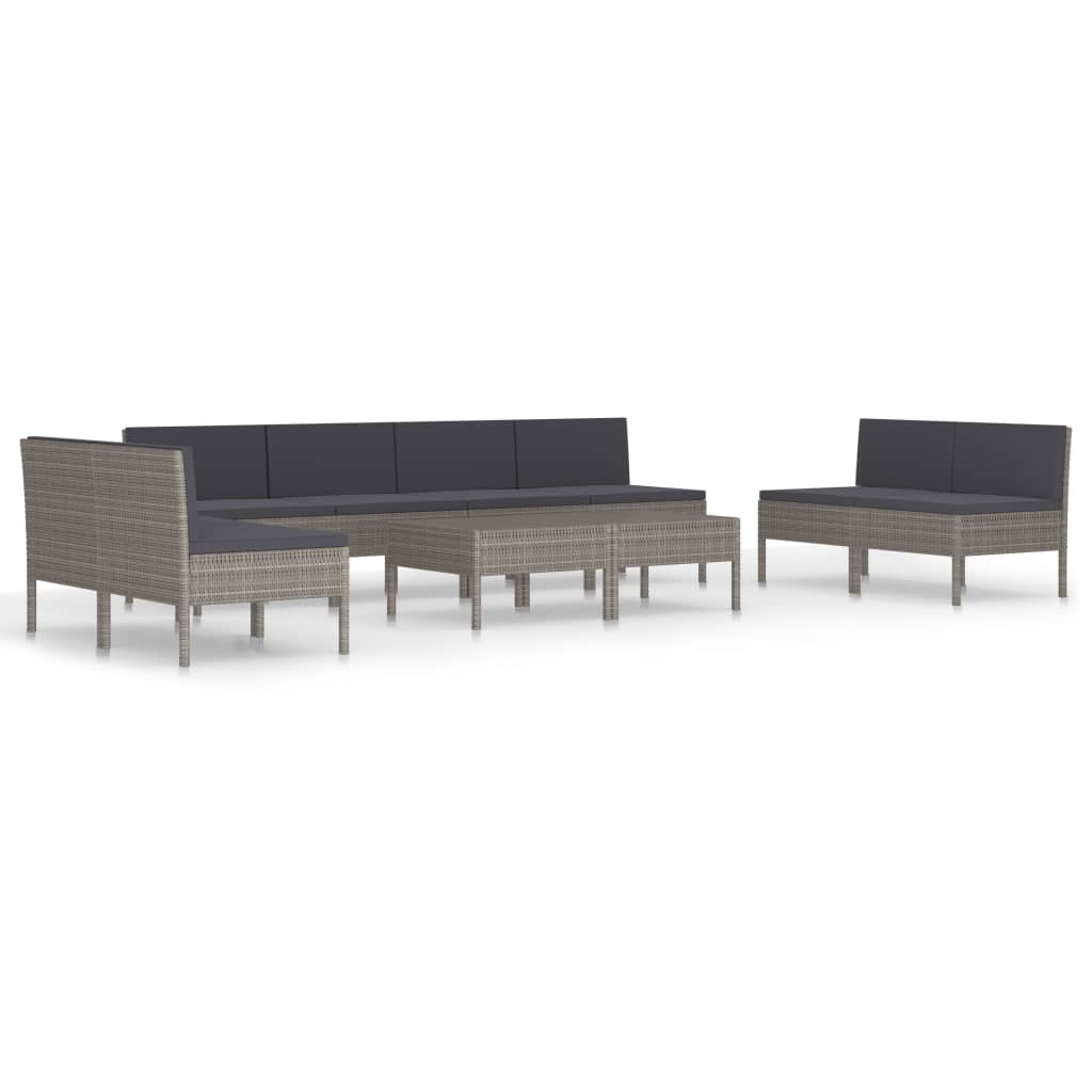 10-delige Loungeset met kussens poly rattan zwart