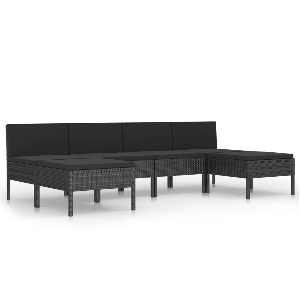 10-delige Loungeset met kussens poly rattan zwart