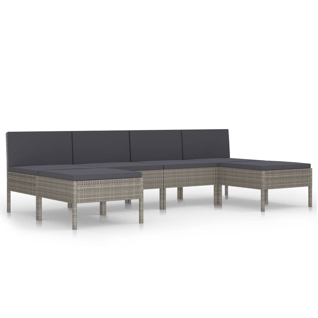 10-delige Loungeset met kussens poly rattan zwart