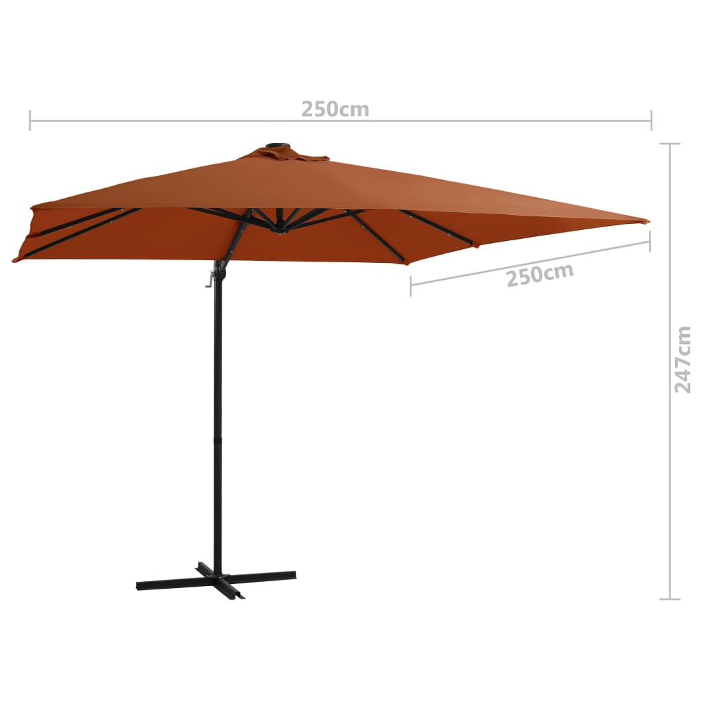 Zweefparasol met LED-verlichting 250x250 cm bordeauxrood