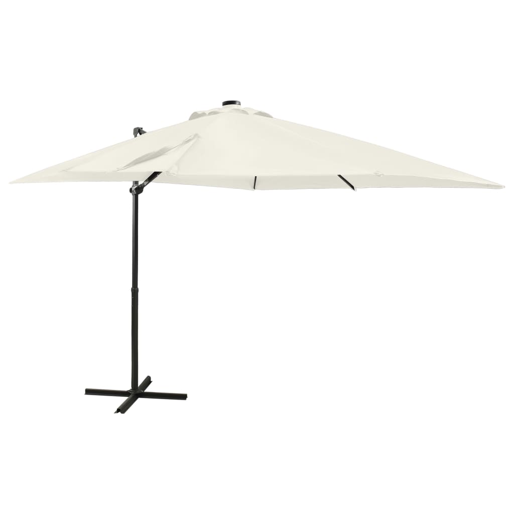 Zweefparasol met paal en LED-verlichting 300 cm zandkleurig