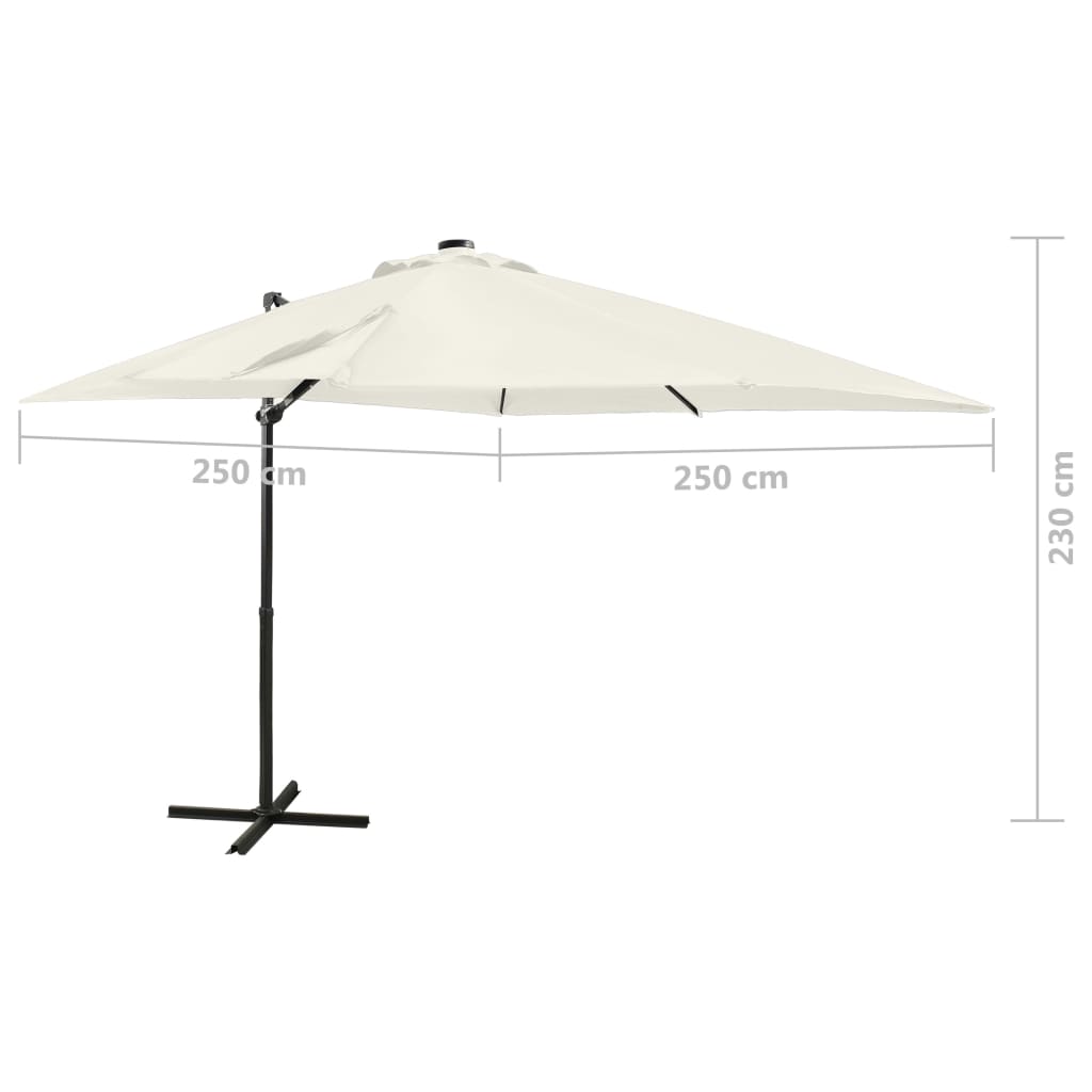 Parasol flottant avec mât et éclairage LED 300 cm couleur sable