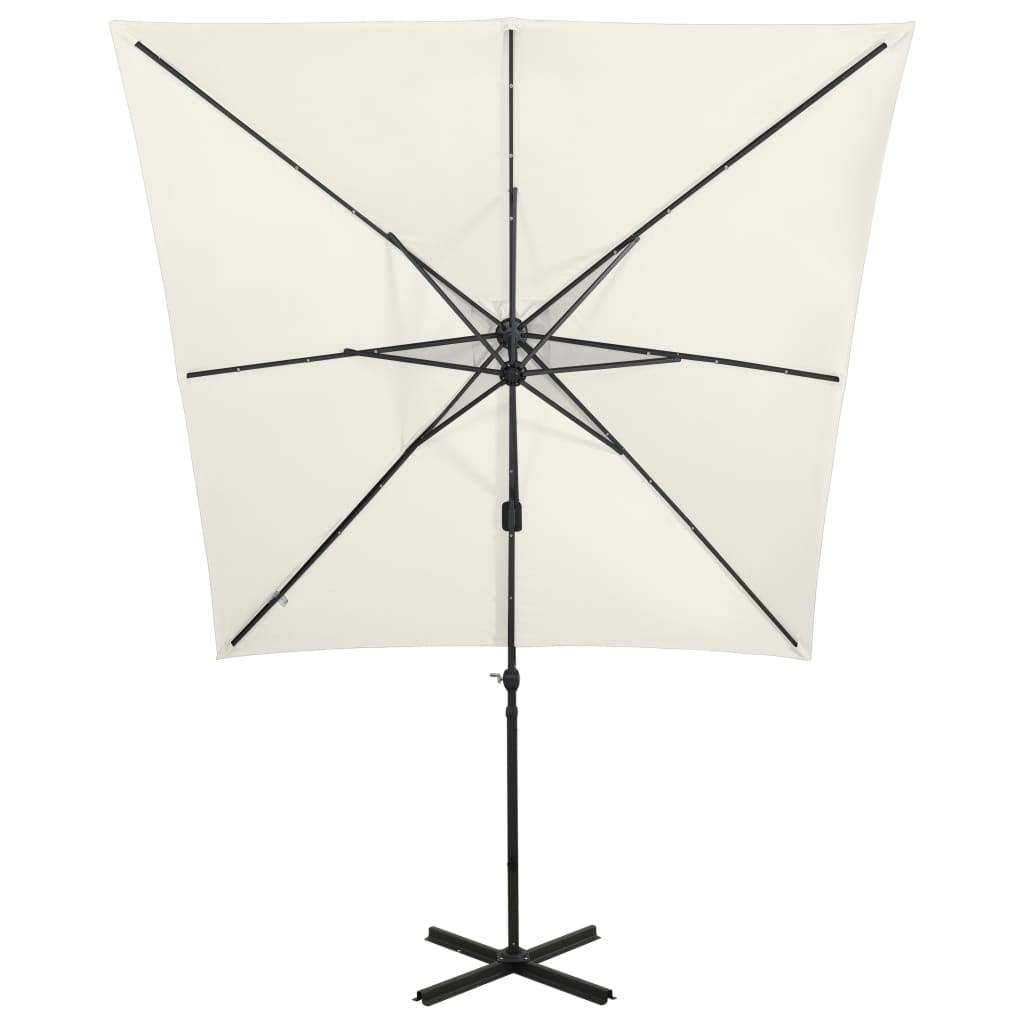 Parasol flottant avec mât et éclairage LED 300 cm couleur sable