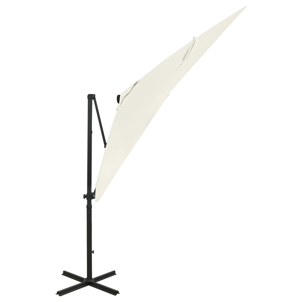 Parasol flottant avec mât et éclairage LED 300 cm couleur sable