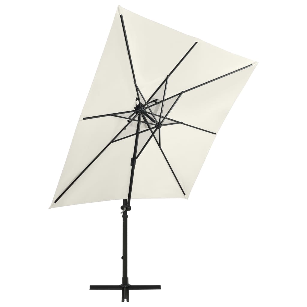 Parasol flottant avec mât et éclairage LED 300 cm couleur sable