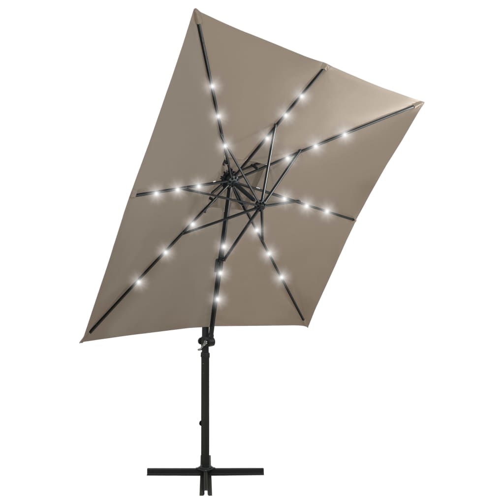 Parasol flottant avec mât et éclairage LED 300 cm couleur sable