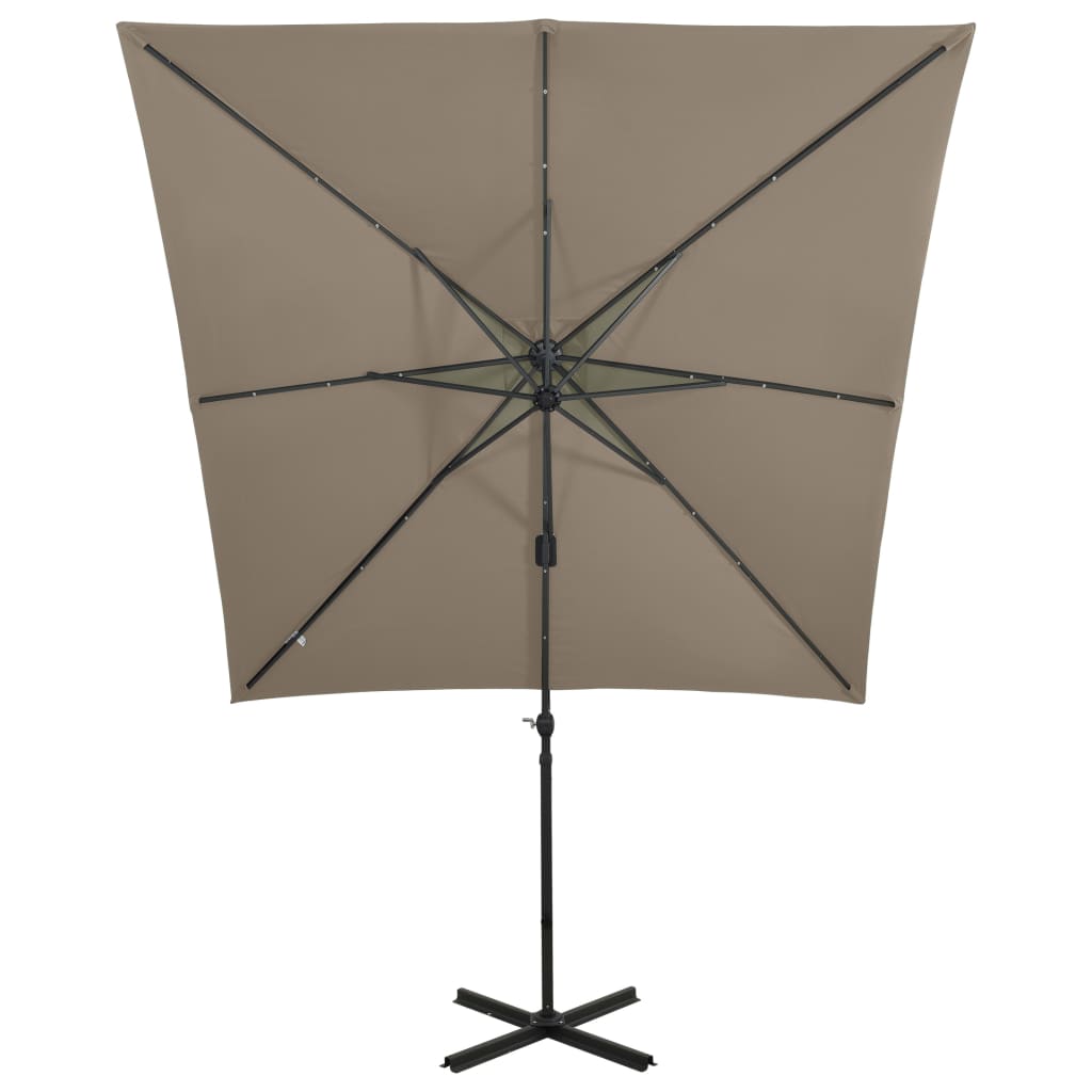 Parasol flottant avec mât et éclairage LED 300 cm couleur sable