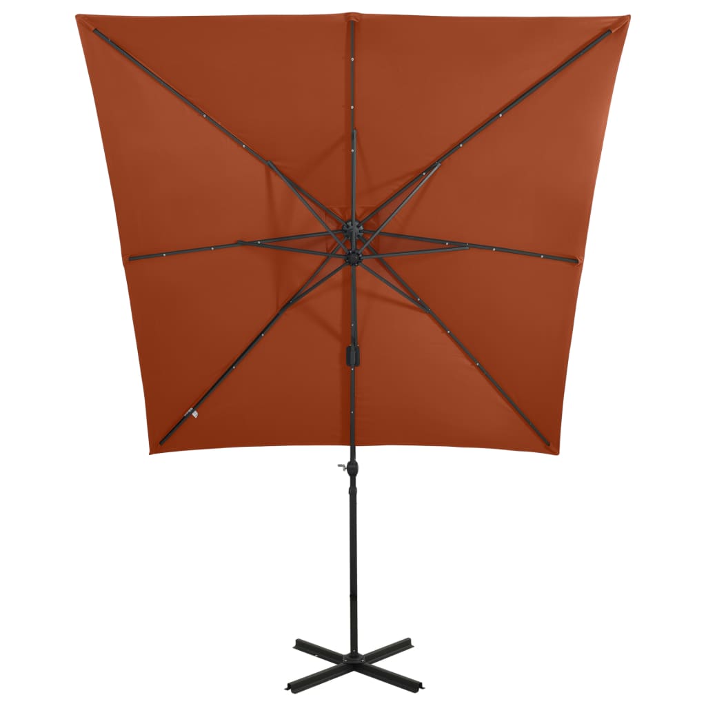 Parasol flottant avec mât et éclairage LED 300 cm couleur sable