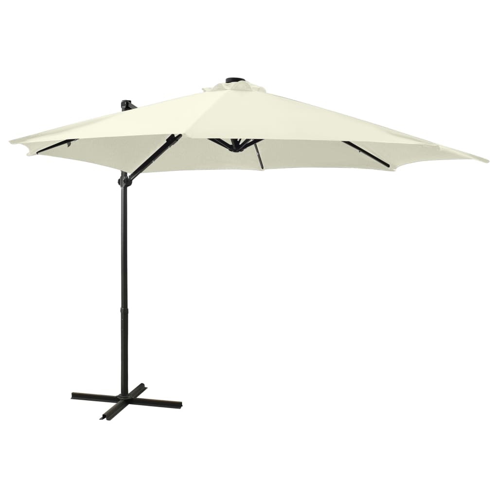 Parasol flottant avec mât et éclairage LED 300 cm couleur sable