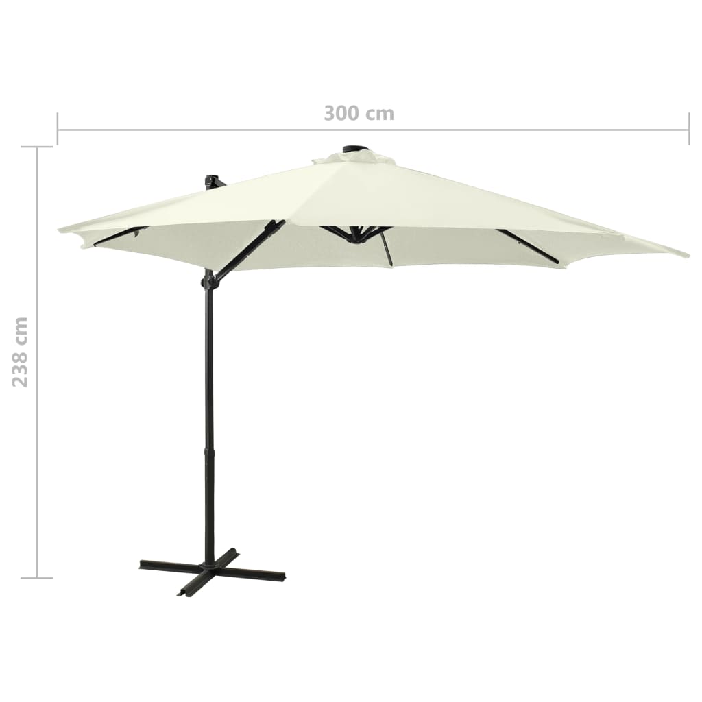 Parasol flottant avec mât et éclairage LED 300 cm couleur sable