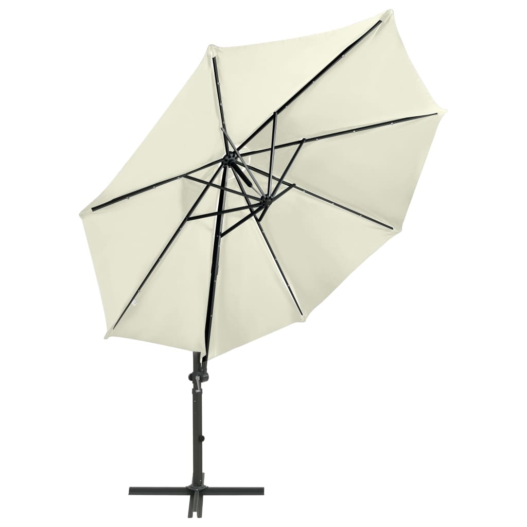 Parasol flottant avec mât et éclairage LED 300 cm couleur sable